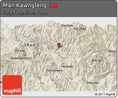 Shaded Relief Panoramic Map of Mān Kawngleng