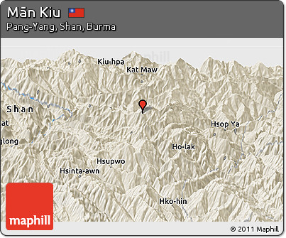 Shaded Relief Panoramic Map of Mān Kiu