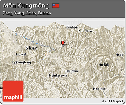 Shaded Relief Panoramic Map of Mān Kungmōng