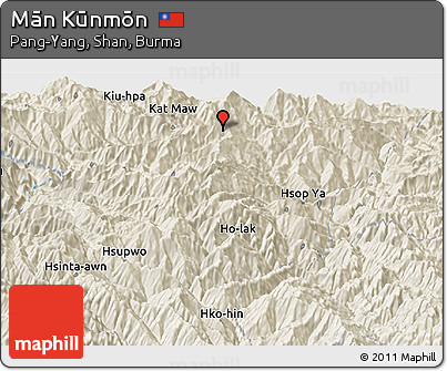Shaded Relief Panoramic Map of Mān Kūnmōn