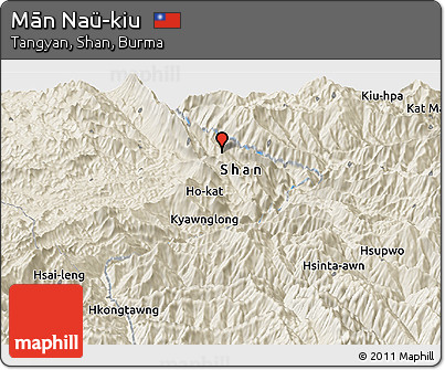 Shaded Relief Panoramic Map of Mān Naü-kiu