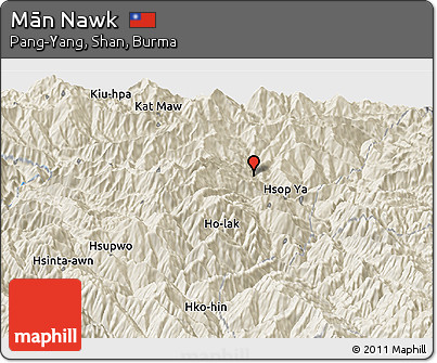 Shaded Relief Panoramic Map of Mān Nawk