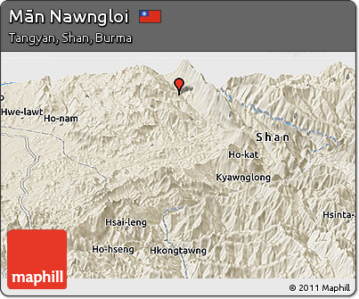 Shaded Relief Panoramic Map of Mān Nawngloi