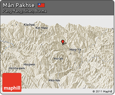 Shaded Relief Panoramic Map of Mān Pakhse
