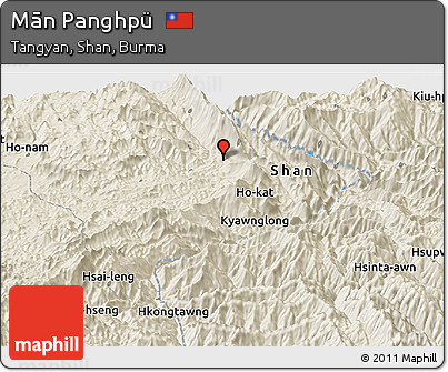 Shaded Relief Panoramic Map of Mān Panghpü