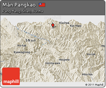 Shaded Relief Panoramic Map of Mān Pangkao
