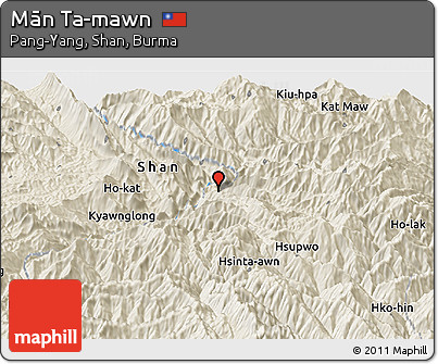 Shaded Relief Panoramic Map of Mān Ta-mawn