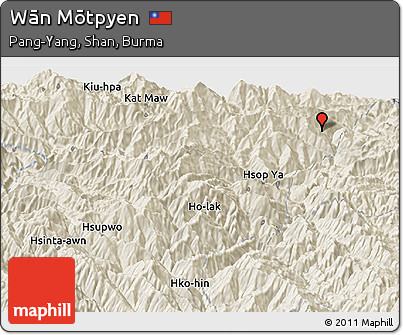 Shaded Relief Panoramic Map of Wān Mōtpyen