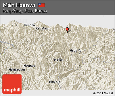 Shaded Relief Panoramic Map of Mān Hsenwi