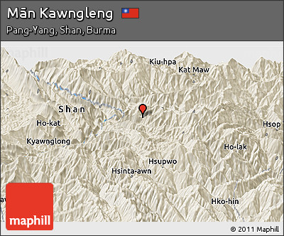 Shaded Relief Panoramic Map of Mān Kawngleng