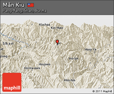 Shaded Relief Panoramic Map of Mān Kiu