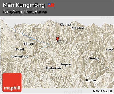 Shaded Relief Panoramic Map of Mān Kungmōng
