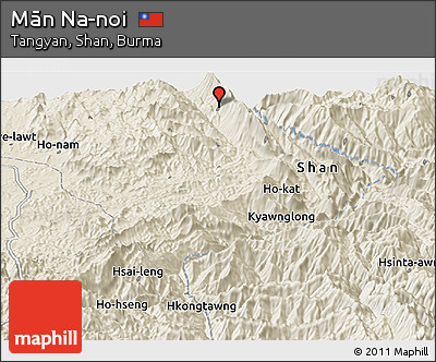Shaded Relief Panoramic Map of Mān Na-noi