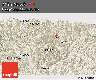 Shaded Relief Panoramic Map of Mān Nawk