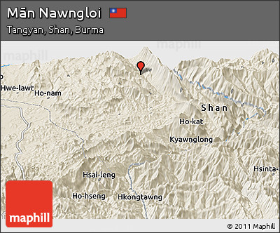 Shaded Relief Panoramic Map of Mān Nawngloi