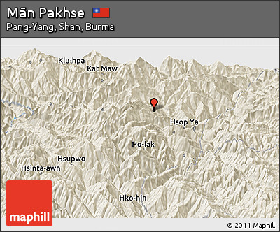Shaded Relief Panoramic Map of Mān Pakhse