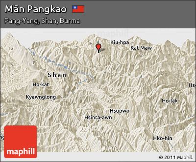 Shaded Relief Panoramic Map of Mān Pangkao