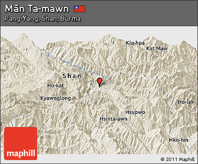 Shaded Relief Panoramic Map of Mān Ta-mawn