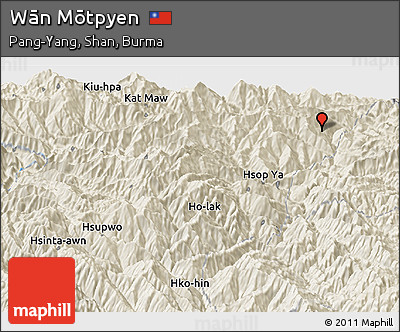 Shaded Relief Panoramic Map of Wān Mōtpyen