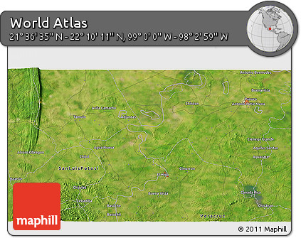 Satellite 3D Map of the Area around 21° 53' 23" N, 98° 31' 30" W