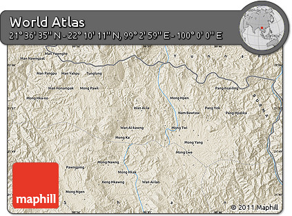 Shaded Relief Map of the Area around 21° 53' 23" N, 99° 31' 30" E