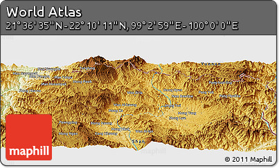 Physical Panoramic Map of the Area around 21° 53' 23" N, 99° 31' 30" E