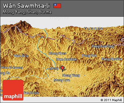 Physical Panoramic Map of Wān Sawmhsa-li