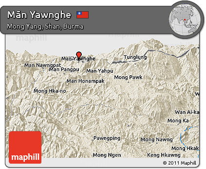 Shaded Relief Panoramic Map of Mān Yawnghe