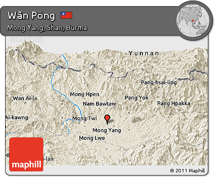 Shaded Relief Panoramic Map of Wān Pöng