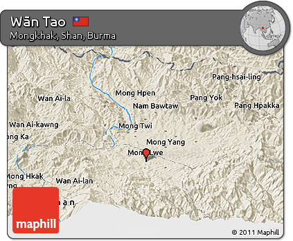 Shaded Relief Panoramic Map of Wān Tao