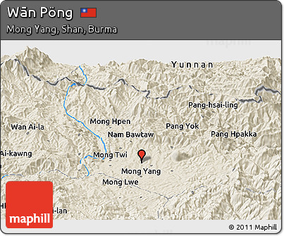 Shaded Relief Panoramic Map of Wān Pöng