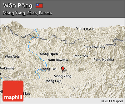Shaded Relief Panoramic Map of Wān Pöng