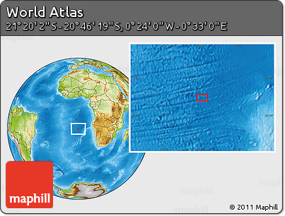 Physical Location Map of the Area around 21° 3' 11" S, 0° 4' 30" E
