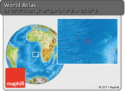Physical Location Map of the Area around 21° 3' 11" S, 0° 55' 29" E