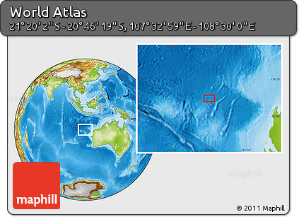 Physical Location Map of the Area around 21° 3' 11" S, 108° 1' 30" E
