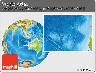 Physical Location Map of the Area around 21° 3' 11" S, 108° 1' 30" E