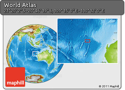 Physical Location Map of the Area around 21° 3' 11" S, 109° 43' 29" E