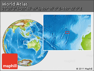 Physical Location Map of the Area around 21° 3' 11" S, 109° 43' 29" E