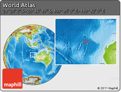 Physical Location Map of the Area around 21° 3' 11" S, 109° 43' 29" E