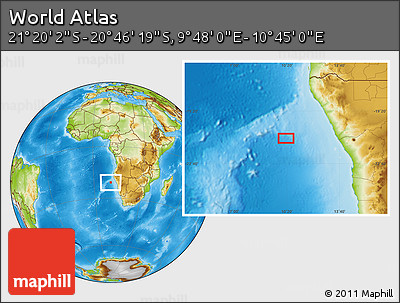 Physical Location Map of the Area around 21° 3' 11" S, 10° 16' 30" E
