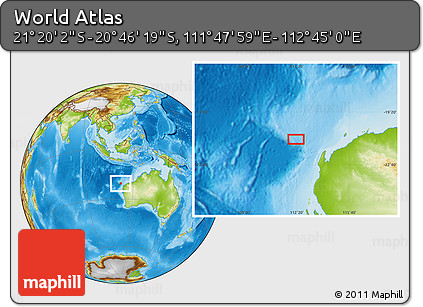 Physical Location Map of the Area around 21° 3' 11" S, 112° 16' 30" E