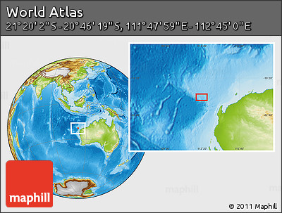 Physical Location Map of the Area around 21° 3' 11" S, 112° 16' 30" E