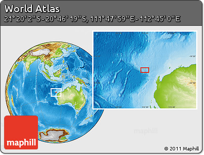 Physical Location Map of the Area around 21° 3' 11" S, 112° 16' 30" E
