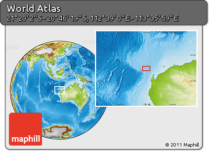 Physical Location Map of the Area around 21° 3' 11" S, 113° 7' 30" E