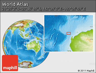 Physical Location Map of the Area around 21° 3' 11" S, 113° 7' 30" E