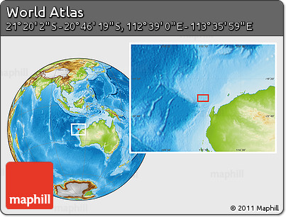 Physical Location Map of the Area around 21° 3' 11" S, 113° 7' 30" E