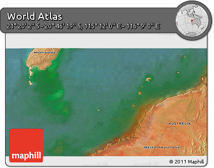 Satellite 3D Map of the Area around 21° 3' 11" S, 115° 40' 30" E