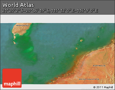 Satellite 3D Map of the Area around 21° 3' 11" S, 115° 40' 30" E