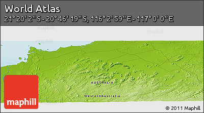 Physical Panoramic Map of the Area around 21° 3' 11" S, 116° 31' 30" E