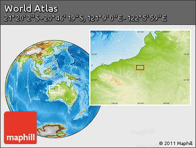 Physical Location Map of the Area around 21° 3' 11" S, 121° 37' 30" E